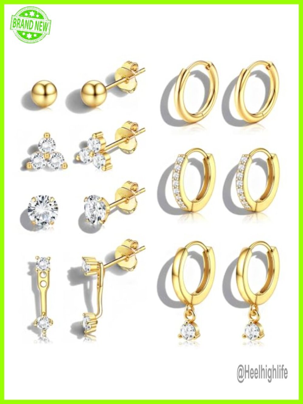 Hypoallergenic 14K Gold Plated Stainless Steel Earring Stack Set